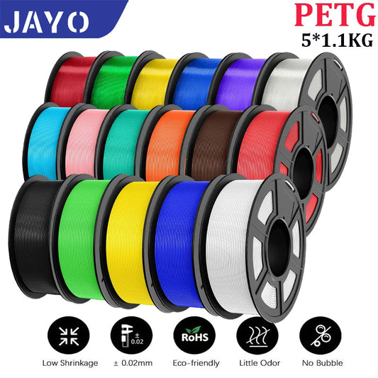 JAYO petg 3d printer filaments PETG 5Rolls 1.75mm Mixed Color Bubble Free FDM 3D Printer Material for 3d pen refill 1.1kg/1rolls Elk-Valley 3D