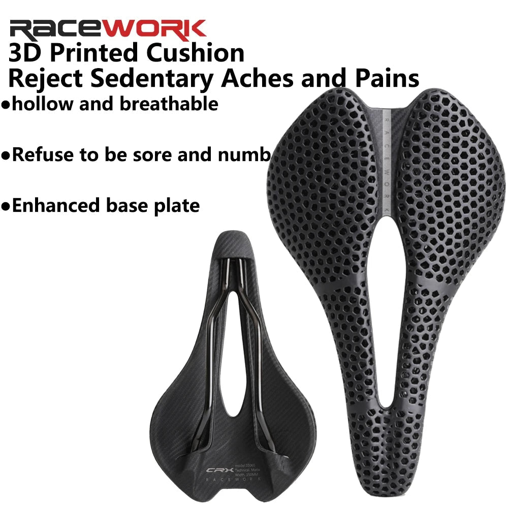 RACEWORK 3D Printed Bike Saddle Short Nose 250x150mm For Road MTB Gravel Bicycle Seat Parts Ultralight Breathable Cycling Saddle Elk-Valley 3D