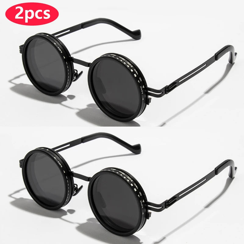 Polarized Round Sunglasses ND9 Adjustable Dimming Sun Glasses Men Women Retro Punk Men's Fishing Eyeglasses Outdoor Shades UV400 Elk-Valley 3D