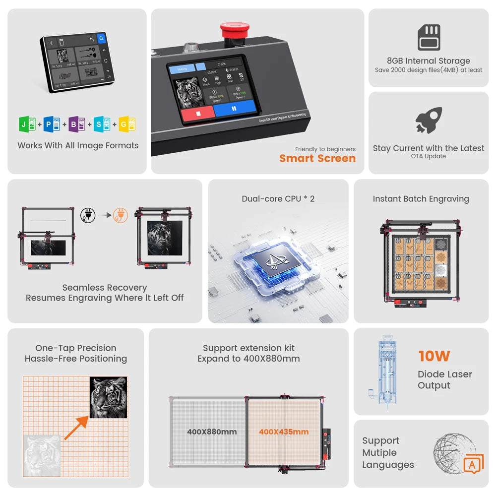 Algolaser DIYKIT MK2 40*43cm CNC Laser Cutter Engraver Air Aissit WiFi Table Metal Acrylic Wood Laser Cutting Engraving Machine Elk-Valley 3D
