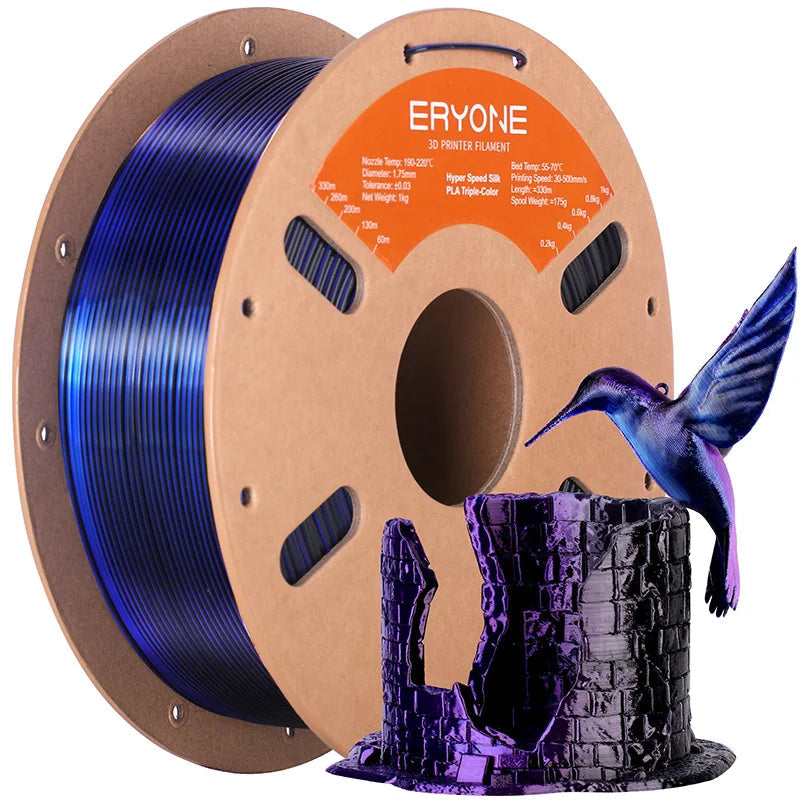 ERYONE 1KG Silk Triple Color Series PLA 3D Printer Filament 1.75mm, Tri-Color Coextrusion Silky Shiny Finish, 1kg Spool Elk-Valley 3D