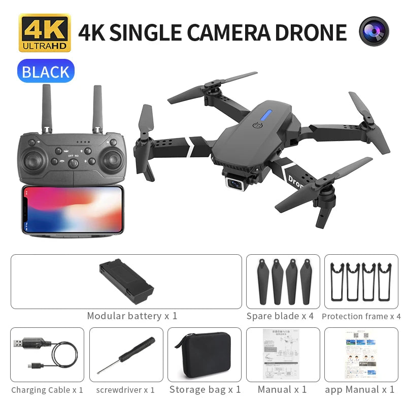 E88 Mini Drone Profesional 180° Electric Adjustable Obstacle Avoidance Bushless Uav 15000M Quadcopter toy Elk-Valley 3D