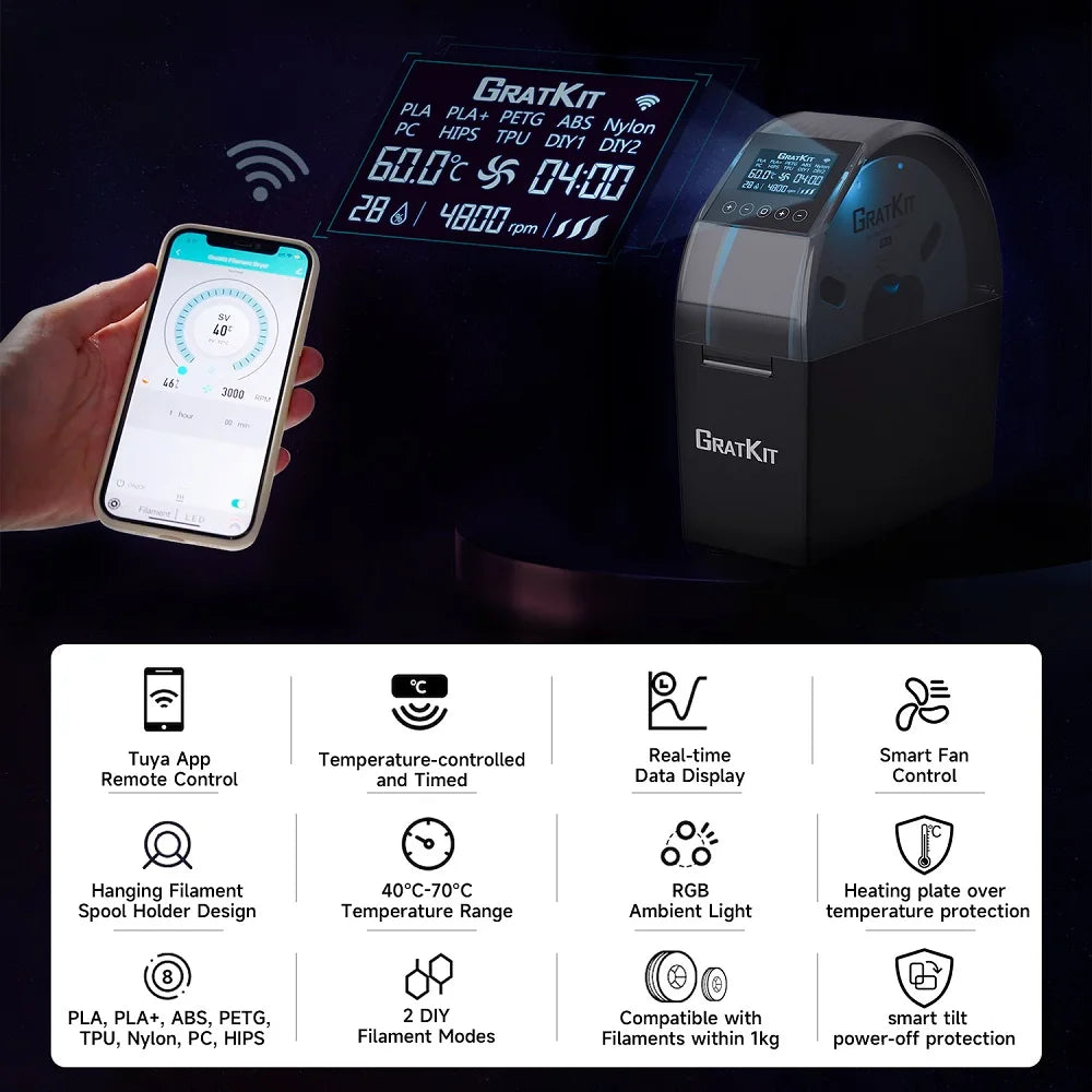 GratKit Firefly Filament Dryer Box Keeping Filament Dry Holder 360° Surround Heating Tuya APP Controlled 3D Printer Tools Part