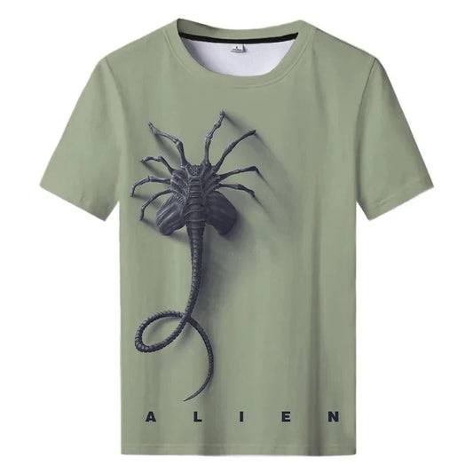 Summer New Alien Art 3D Print T-shirt For Men Clothing Daily Casual T-shirt Horror Alien Movie Graphic Harajuku Tops Tee Shirts Elk-Valley 3D