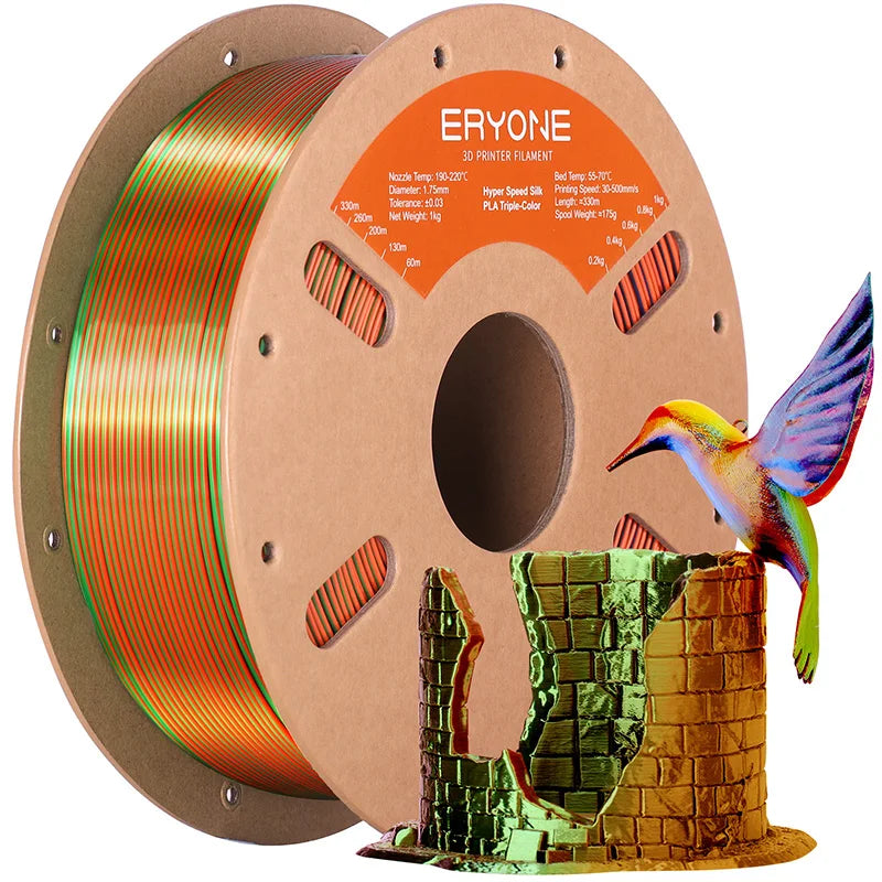 ERYONE 1KG Silk Triple Color Series PLA 3D Printer Filament 1.75mm, Tri-Color Coextrusion Silky Shiny Finish, 1kg Spool Elk-Valley 3D