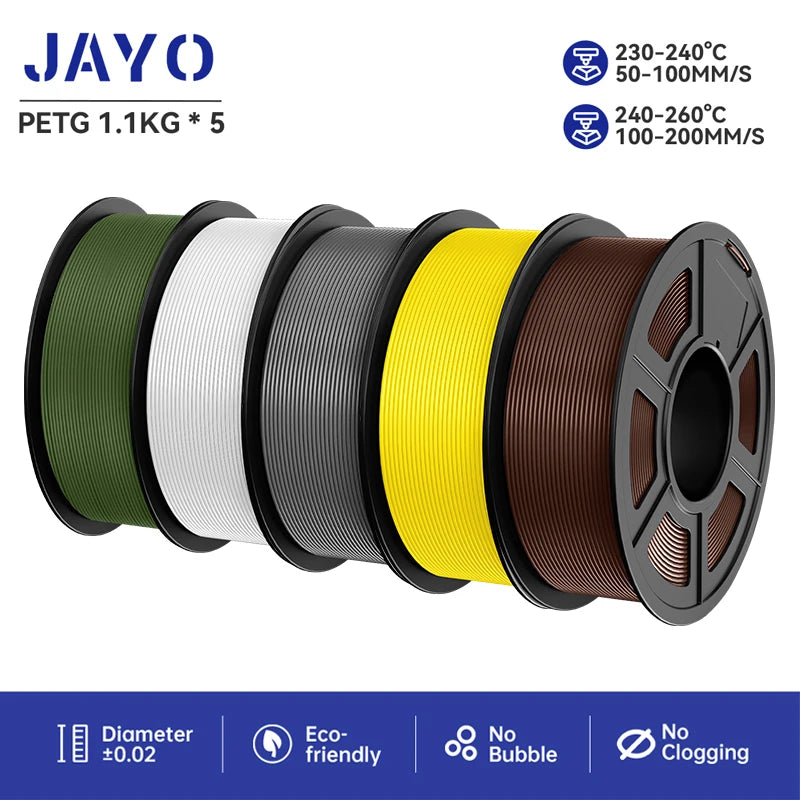 JAYO petg 3d printer filaments PETG 5Rolls 1.75mm Mixed Color Bubble Free FDM 3D Printer Material for 3d pen refill 1.1kg/1rolls Elk-Valley 3D