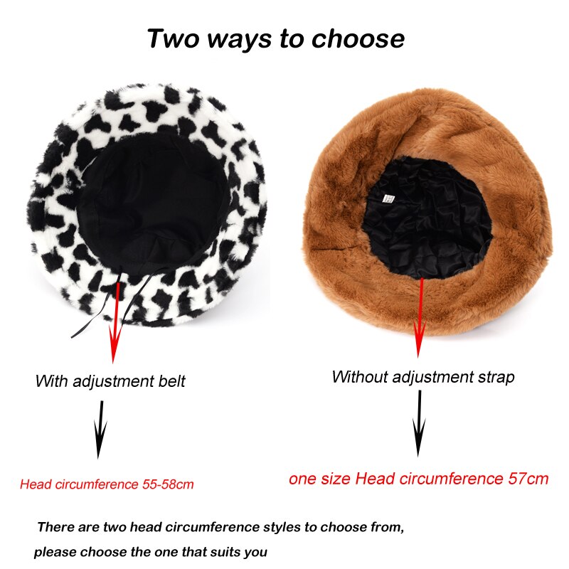 Winter Cow Leopard Faux Fur Fluffy Bucket Hats Women Outdoor Warm Sun Hat Soft Velvet Furry Fisherman Cap Girl Fashion Panama Elk-Valley 3D
