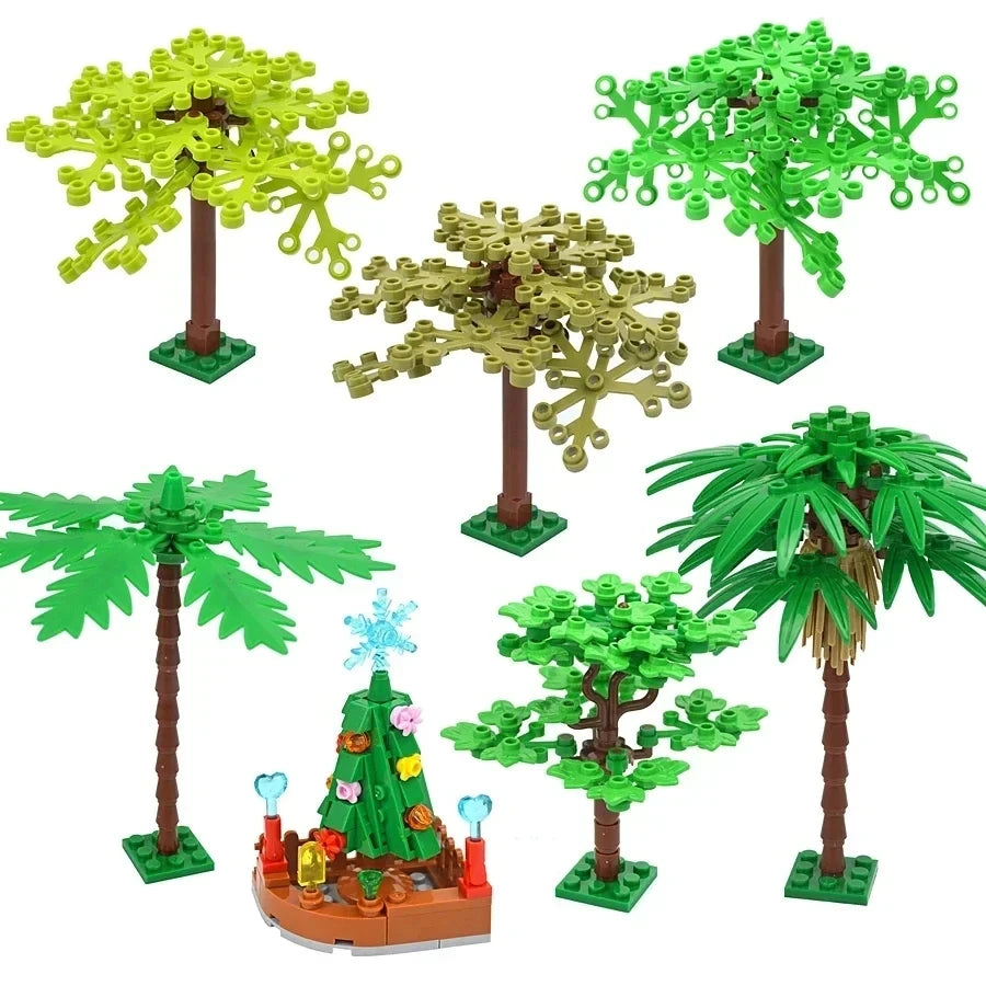 DIY Plant Tree City Bricks Assemble MOC Pine Christmas Tree Model Building Blocks Educational Sunflower Brick For Children Gifts Elk-Valley 3D