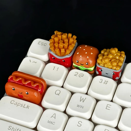 3d Printed Burger Fries Personalized Keycaps  Resin Material Coloring Delicious Food Fun Keycaps Mechanical Keyboard Cap