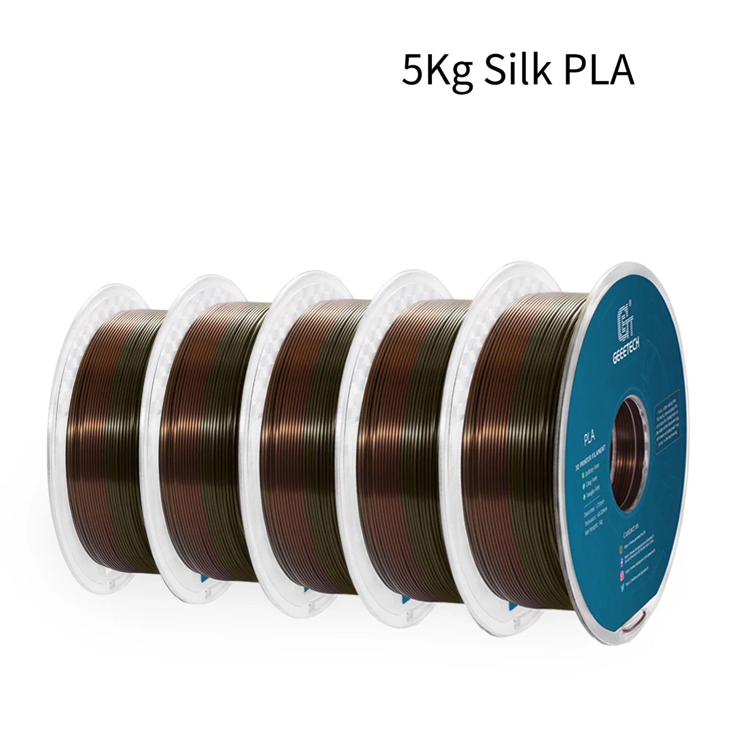 GEEETECH 5Rolls 3D Silk PLA Filament 1Kg/roll 1.75mm Spool Wire For 3D Printer Material,Vacuum packaging,Safety Elk-Valley 3D
