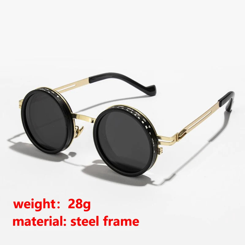 Polarized Round Sunglasses ND9 Adjustable Dimming Sun Glasses Men Women Retro Punk Men's Fishing Eyeglasses Outdoor Shades UV400 Elk-Valley 3D