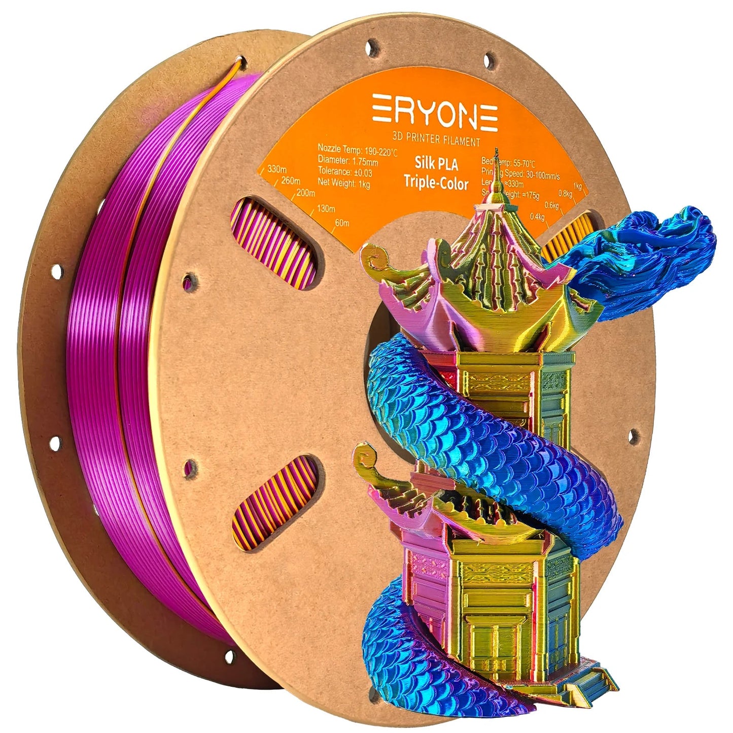 ERYONE 1KG Silk Triple Color Series PLA 3D Printer Filament 1.75mm, Tri-Color Coextrusion Silky Shiny Finish, 1kg Spool Elk-Valley 3D