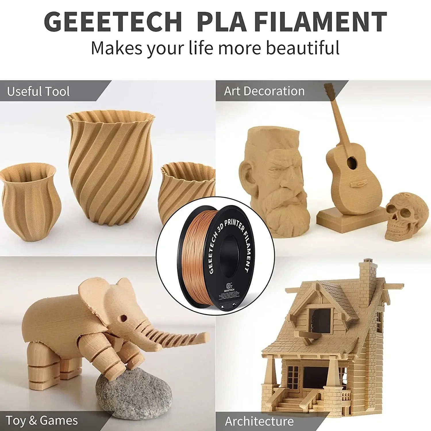 Geeetech 3d printer Filament PLA PETG Plastic 1kg 1.75mm,Tangle-Free, 3d printing wire materials, black, white, vacuum packaging Elk-Valley 3D