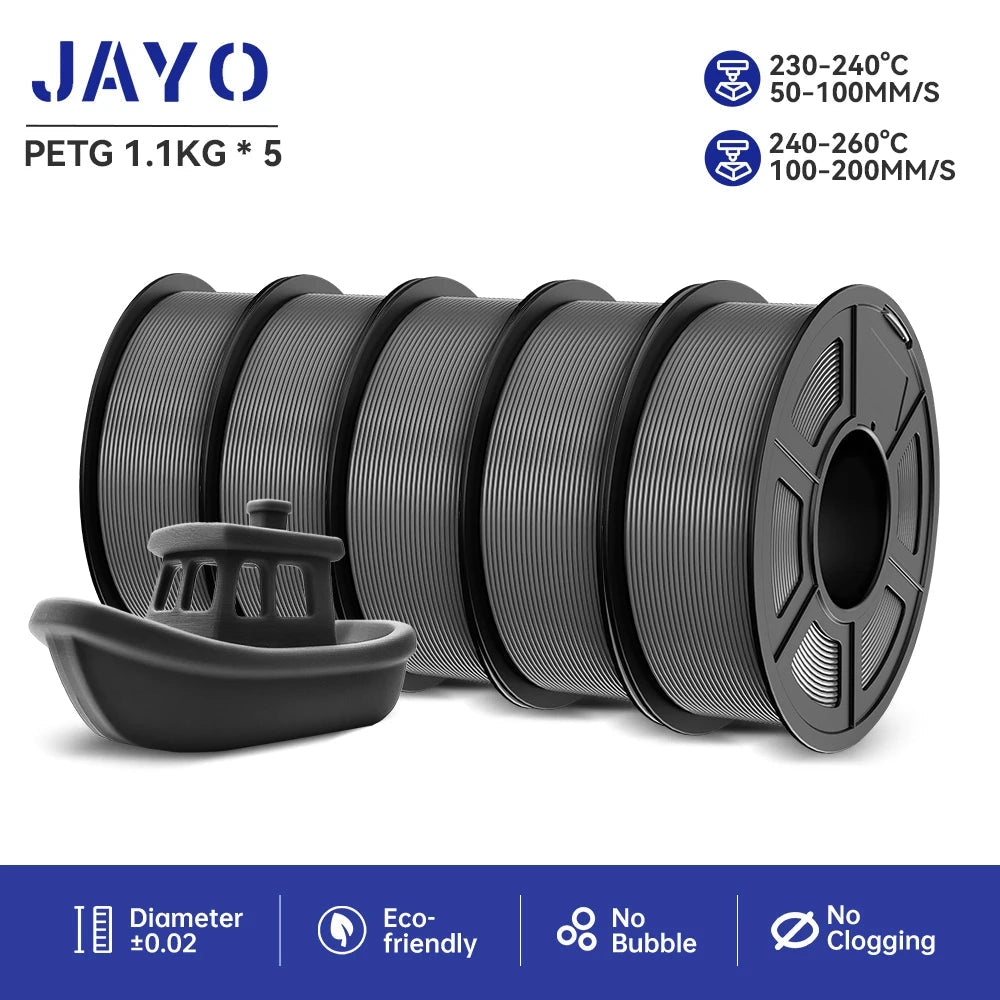 JAYO petg 3d printer filaments PETG 5Rolls 1.75mm Mixed Color Bubble Free FDM 3D Printer Material for 3d pen refill 1.1kg/1rolls Elk-Valley 3D