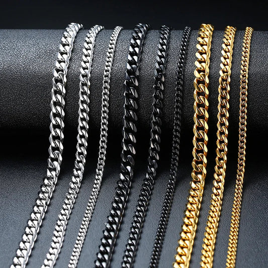 Vnox Cuban Chain Necklace for Men Women,Basic Punk Stainless Steel Curb Link Chain Chokers,Vintage Gold Color Solid Metal Collar Elk-Valley 3D