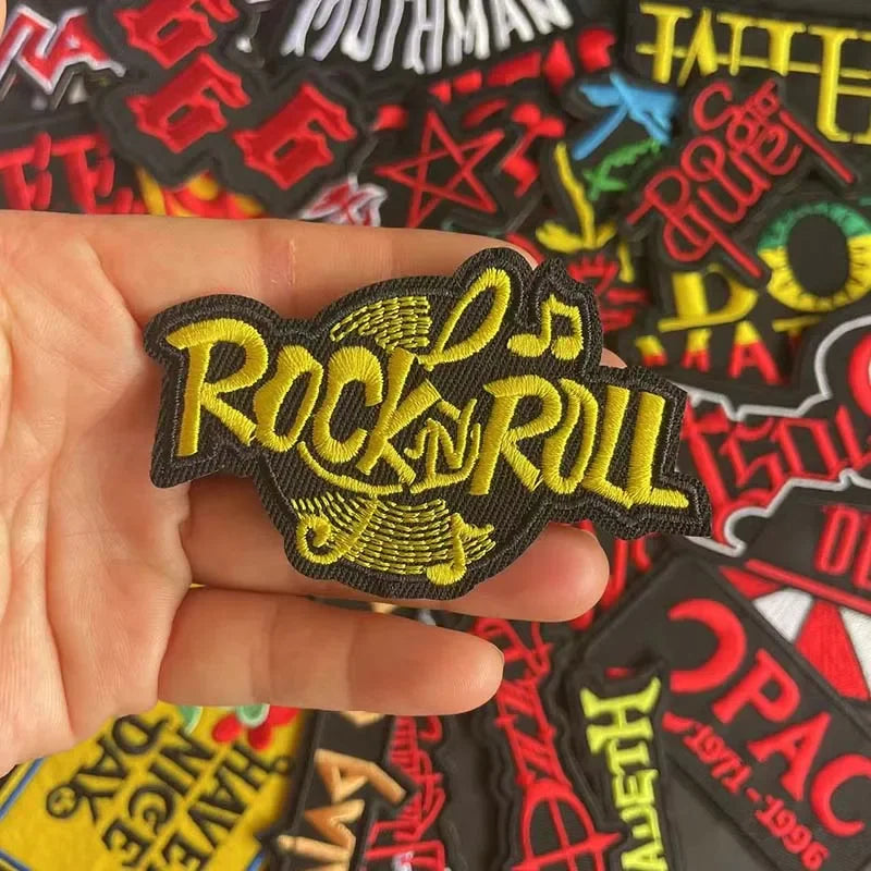 5PCS/ Text Clothing Stickers Fabric Applique Embroidery Iron On Patches,Punk Rock Music Band Badges Clothes Striped Sewing Patch Elk-Valley 3D