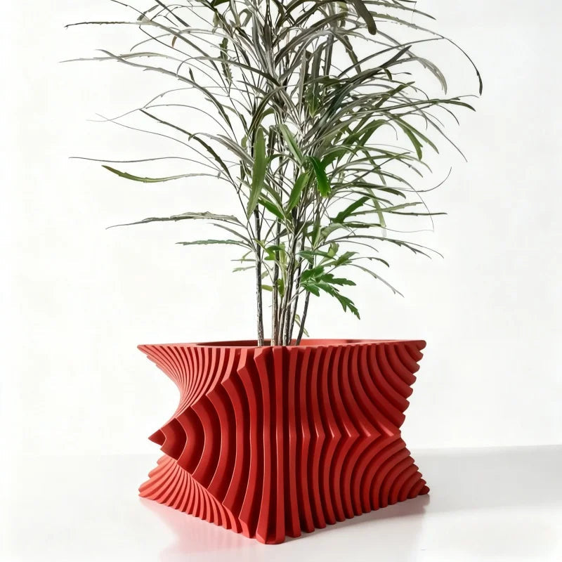 3D Printed Plant Pot Home Use Biodegradable Flower Pot Decorative  Stripe Flower Pot Desktop  Maceteras Decorations Interior Elk-Valley 3D