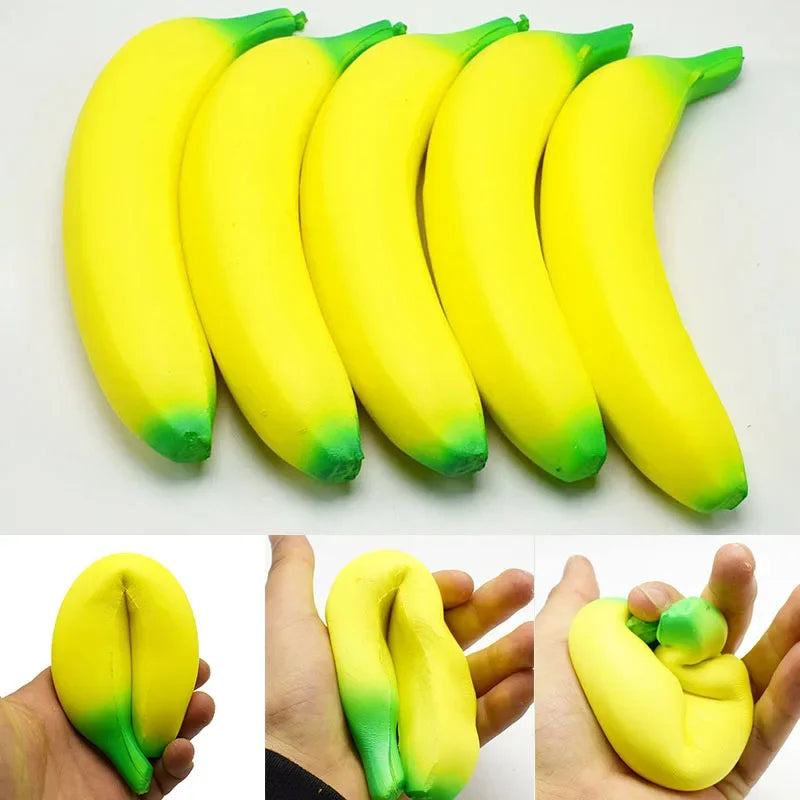 Fake Banana Squishy Toys Soft Lightweight & Durable PU Foam Fruit Squeeze Toy Fun & Relaxing with Realistic Look Funny Prop Elk-Valley 3D