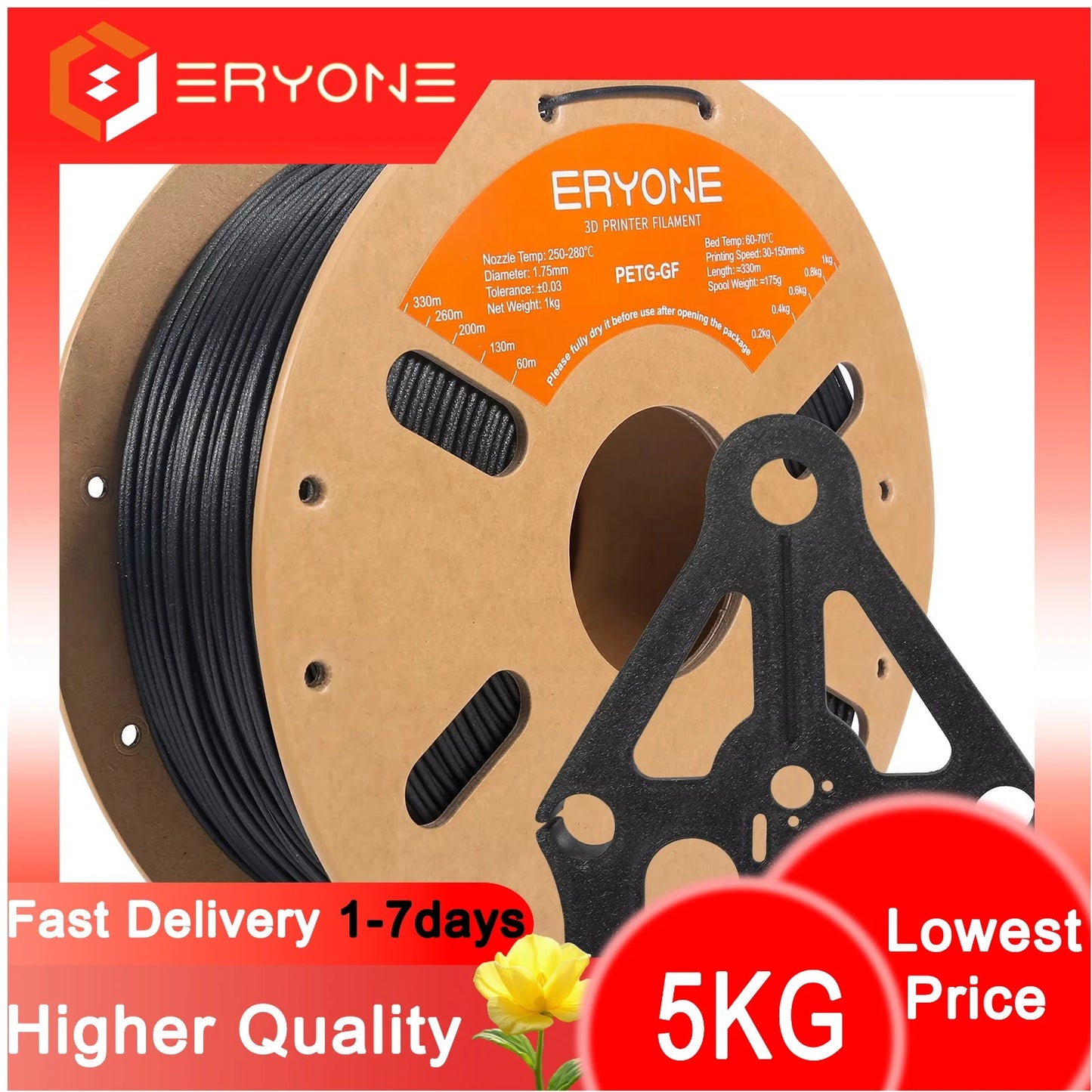 ERYONE 1/5KG  PETG Glass Fiber Filament 1.75mm +/- 0.03mm, 3D Printing Filament PETG GF, 1kg (2.2 LBS)/Spool Elk-Valley 3D