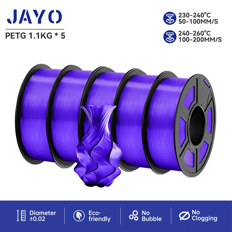 JAYO petg 3d printer filaments PETG 5Rolls 1.75mm Mixed Color Bubble Free FDM 3D Printer Material for 3d pen refill 1.1kg/1rolls Elk-Valley 3D