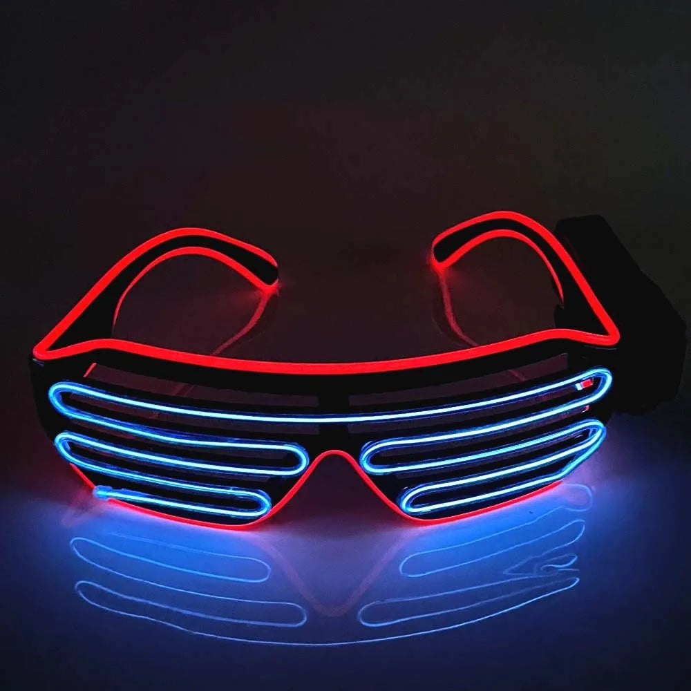 Wireless LED Glowing Glasses Cool Colorful Neon Glasses Double Colors Glow-in-the-dark Luminous Glasses Halloween Costumes Elk-Valley 3D