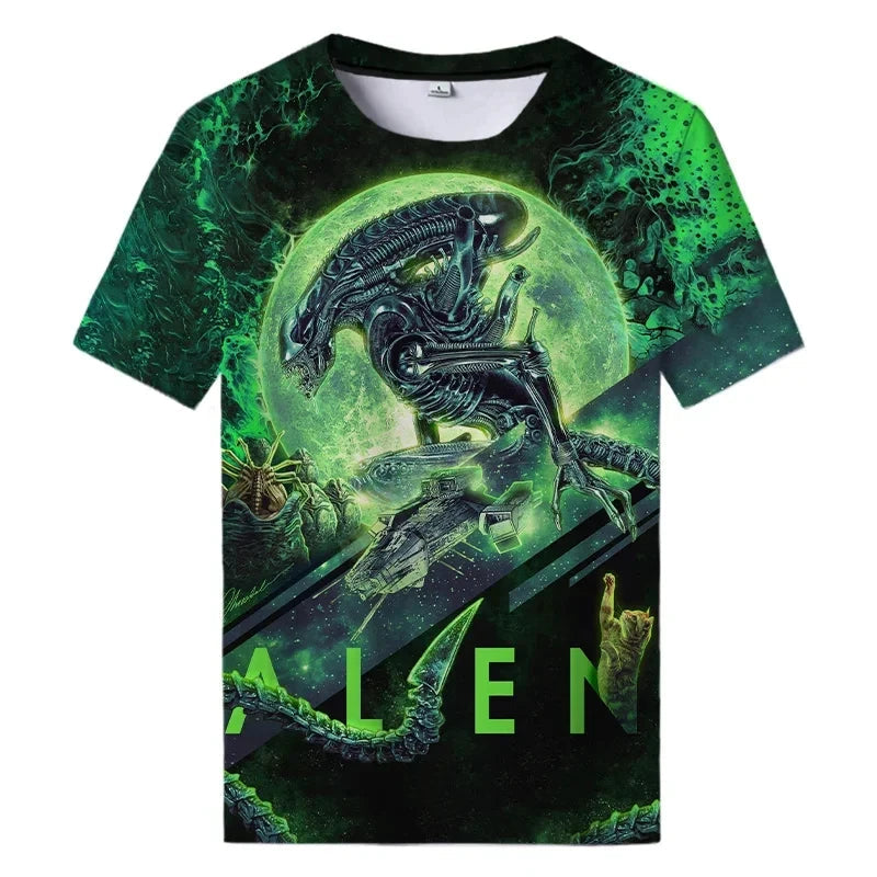 Summer New Alien Art 3D Print T-shirt For Men Clothing Daily Casual T-shirt Horror Alien Movie Graphic Harajuku Tops Tee Shirts Elk-Valley 3D