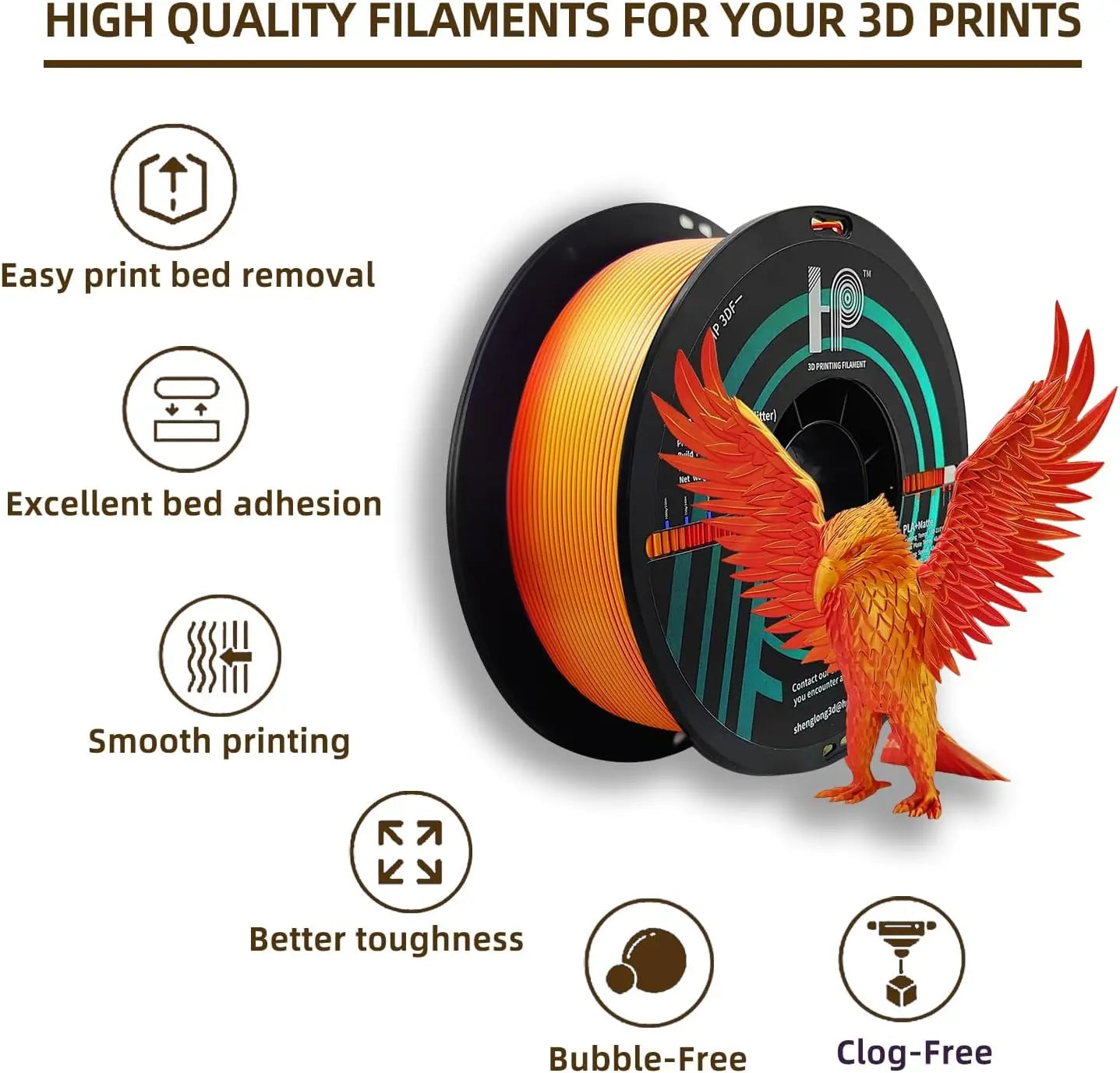 3D Printer Filament,HP3DF PLA Filament,1.75mm Dimensional Accuracy +/- 0.02mm, 1KG Spool (2.2 lbs),Fit Most FDM Printer (Mystic）