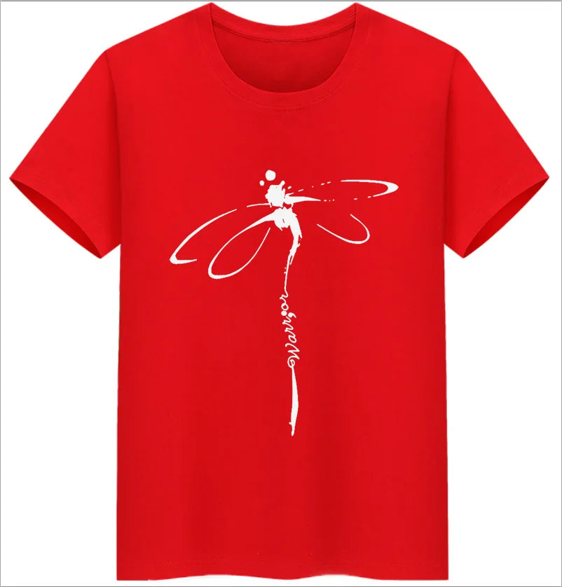 Tops Dragonfly Printed Original Collar Casual Base Shirt Short-sleeved Women's T-shirt Oversized T Shirt Clothes Tees Elk-Valley 3D