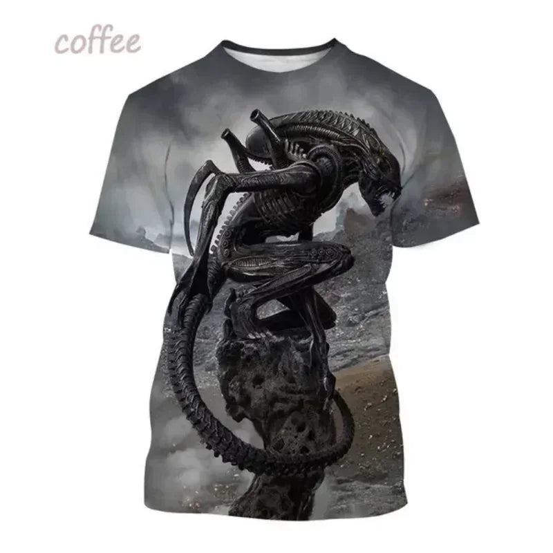 Fashion Men Clothing New Alien Creature 3D Print T-shirt Personalized Casual Oversized T Shirt Harajuku Street Unisex Tops Tees Elk-Valley 3D