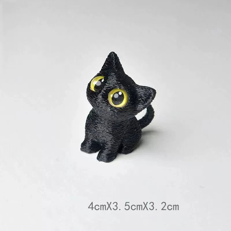 3D Printed Cat Ornament with Large Eyes Miniature Statue Miniature Adorable Kitten Micro-Scenery Craft Desktop Decoration
