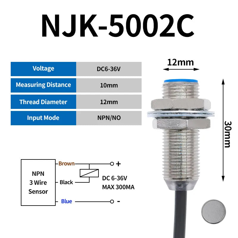 NJK-5002C 5002A 5002B 5002D Hall Sensor Proximity Switch M12 NPN DC 3-Wires NO 200mA DC 2 wire PNP NO NC SJM12-10D1 5001A 5001B Elk-Valley 3D