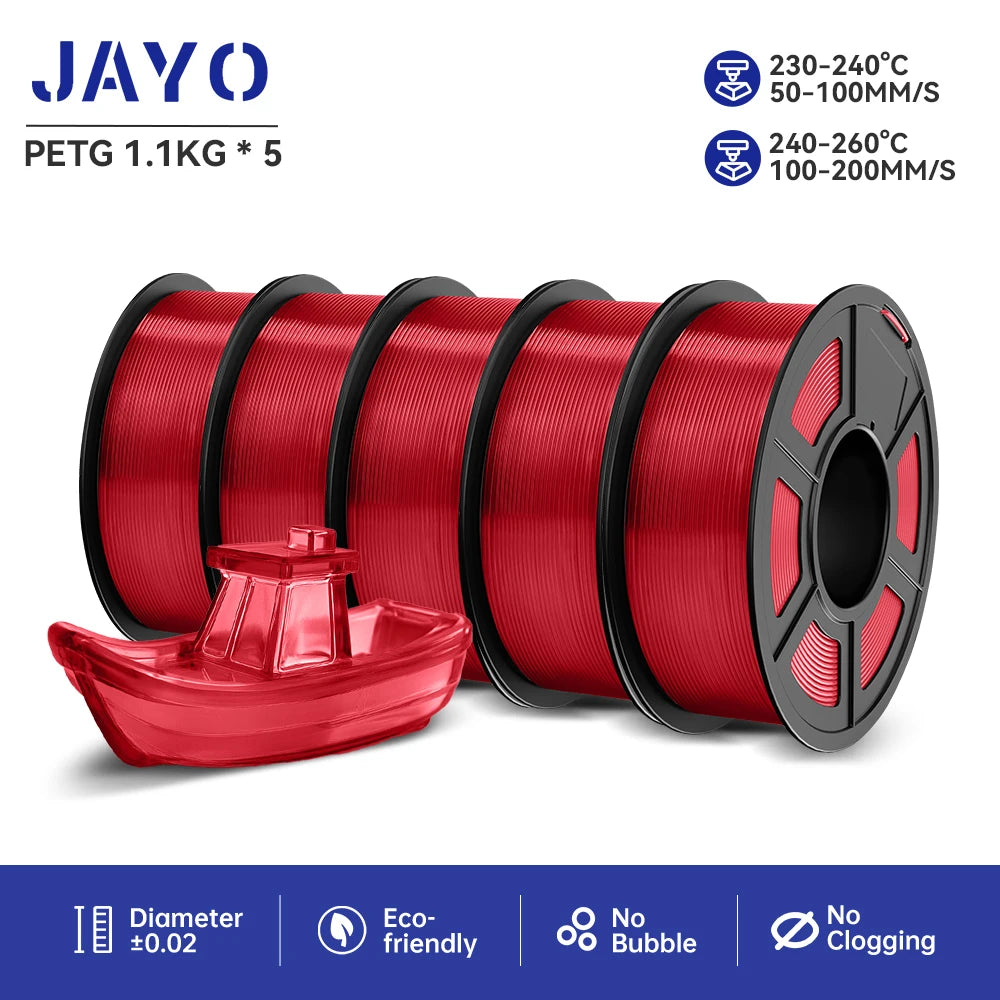 JAYO petg 3d printer filaments PETG 5Rolls 1.75mm Mixed Color Bubble Free FDM 3D Printer Material for 3d pen refill 1.1kg/1rolls Elk-Valley 3D
