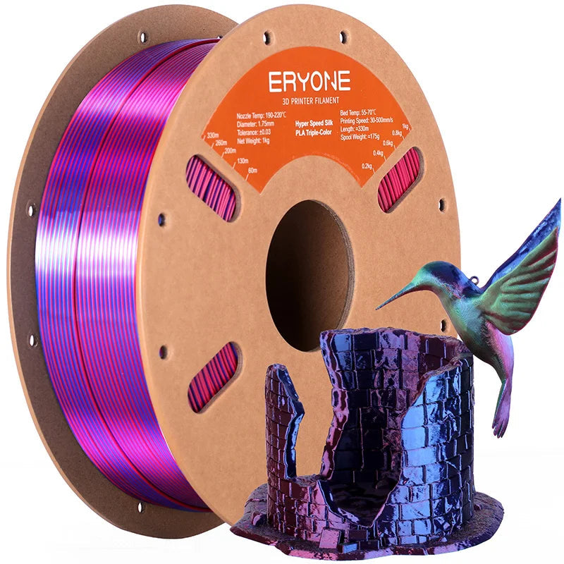 ERYONE 1KG Silk Triple Color Series PLA 3D Printer Filament 1.75mm, Tri-Color Coextrusion Silky Shiny Finish, 1kg Spool Elk-Valley 3D
