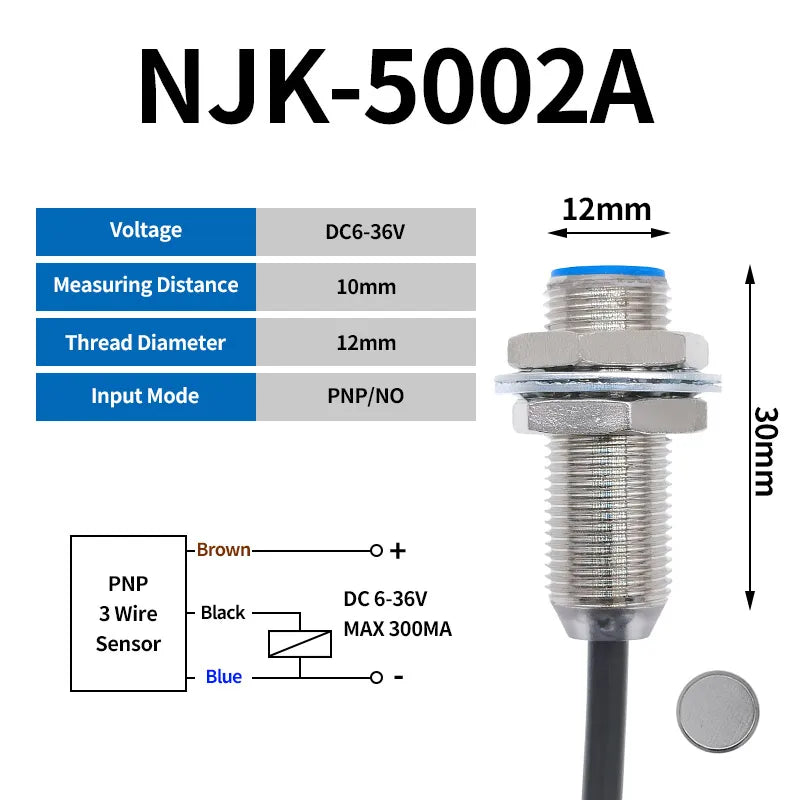 NJK-5002C 5002A 5002B 5002D Hall Sensor Proximity Switch M12 NPN DC 3-Wires NO 200mA DC 2 wire PNP NO NC SJM12-10D1 5001A 5001B Elk-Valley 3D