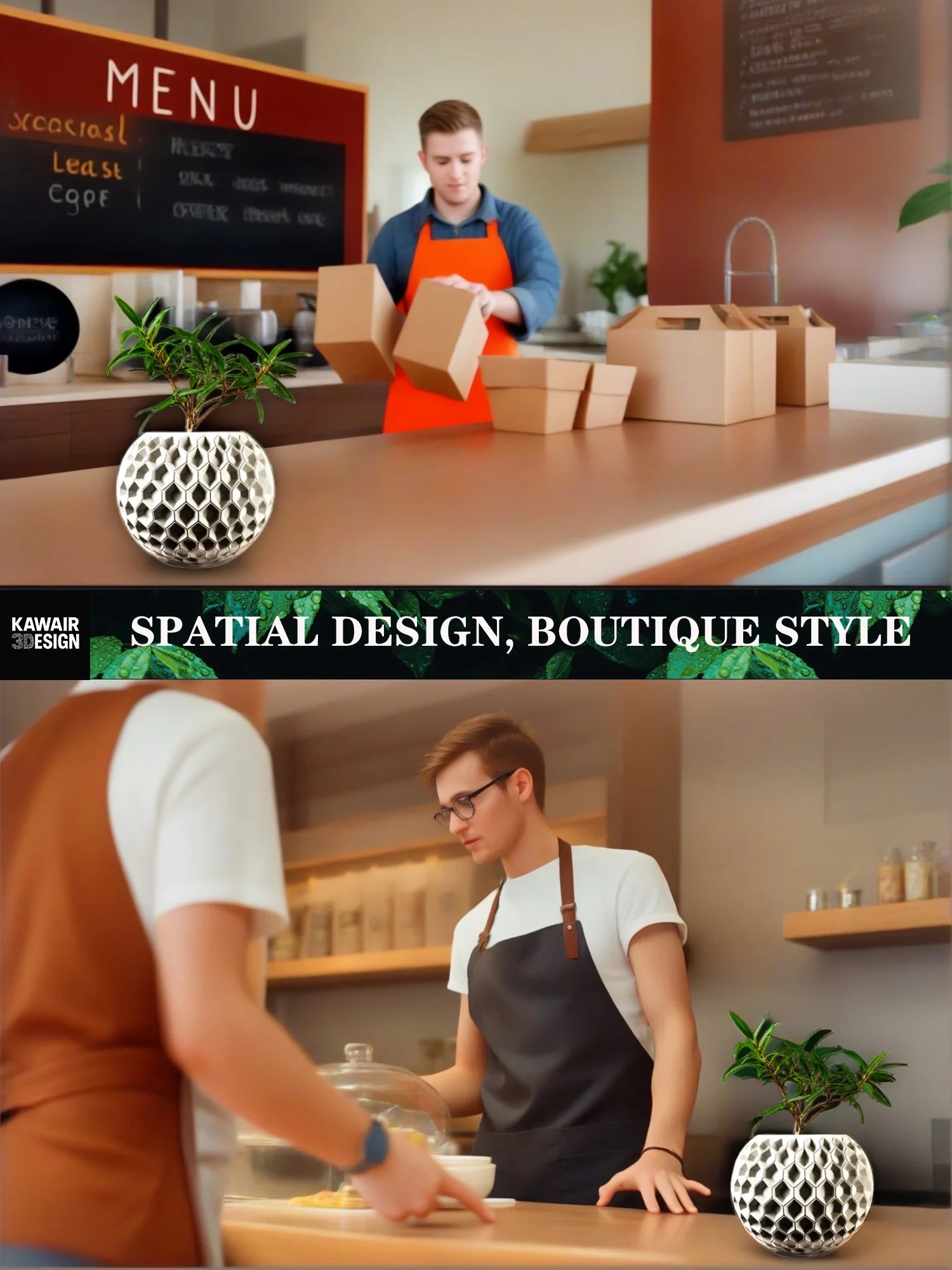 Modern minimalist 3D printed flower pots - biodegradable planters for home decoration, eco-friendly sustainable gifts (Hexa) Elk-Valley 3D