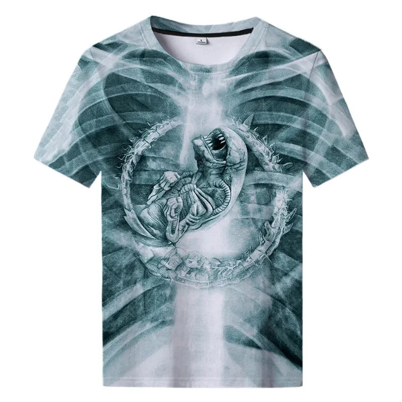 Summer New Alien Art 3D Print T-shirt For Men Clothing Daily Casual T-shirt Horror Alien Movie Graphic Harajuku Tops Tee Shirts Elk-Valley 3D