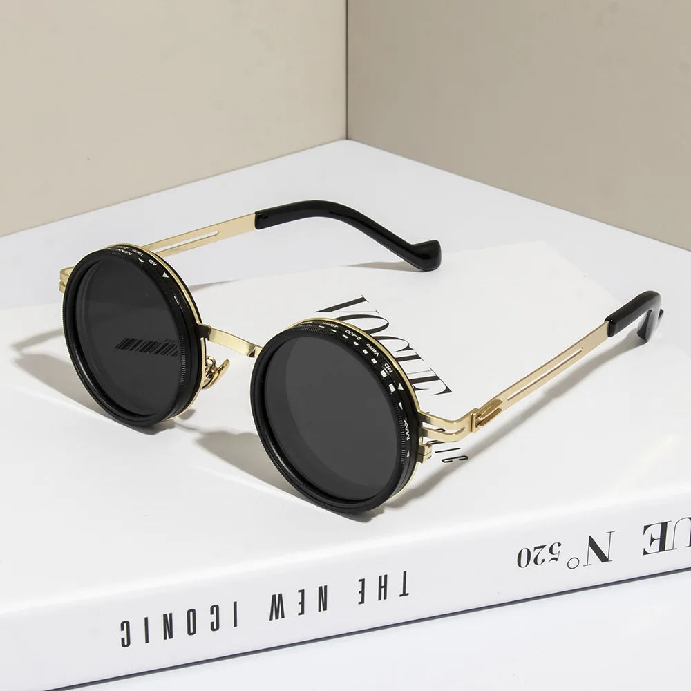Polarized Round Sunglasses ND9 Adjustable Dimming Sun Glasses Men Women Retro Punk Men's Fishing Eyeglasses Outdoor Shades UV400 Elk-Valley 3D