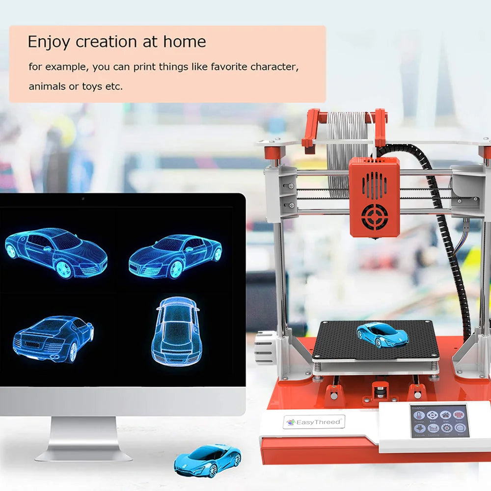 EasyThreed K6 3D Printer FDM Desktop Printing Machine 100x100x100mm/4x4x4inches Removable Platform with 2.4'' Touchscreen Elk-Valley 3D