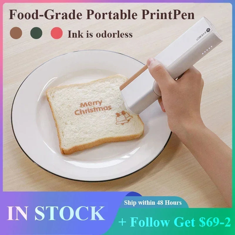 Evebot Food-grade Portable PrintPen Handheld Inkjet Printer Specifically for Food Surfaces Perfect for Coffee Macaron Cakes Elk-Valley 3D