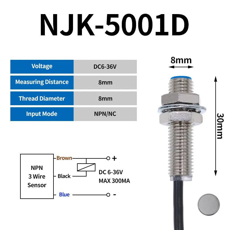 NJK-5002C 5002A 5002B 5002D Hall Sensor Proximity Switch M12 NPN DC 3-Wires NO 200mA DC 2 wire PNP NO NC SJM12-10D1 5001A 5001B Elk-Valley 3D