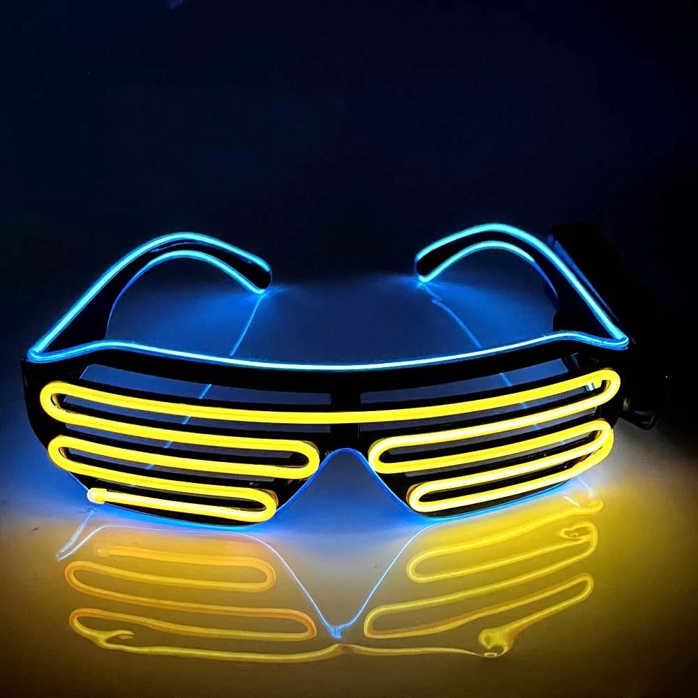 Wireless LED Glowing Glasses Cool Colorful Neon Glasses Double Colors Glow-in-the-dark Luminous Glasses Halloween Costumes Elk-Valley 3D