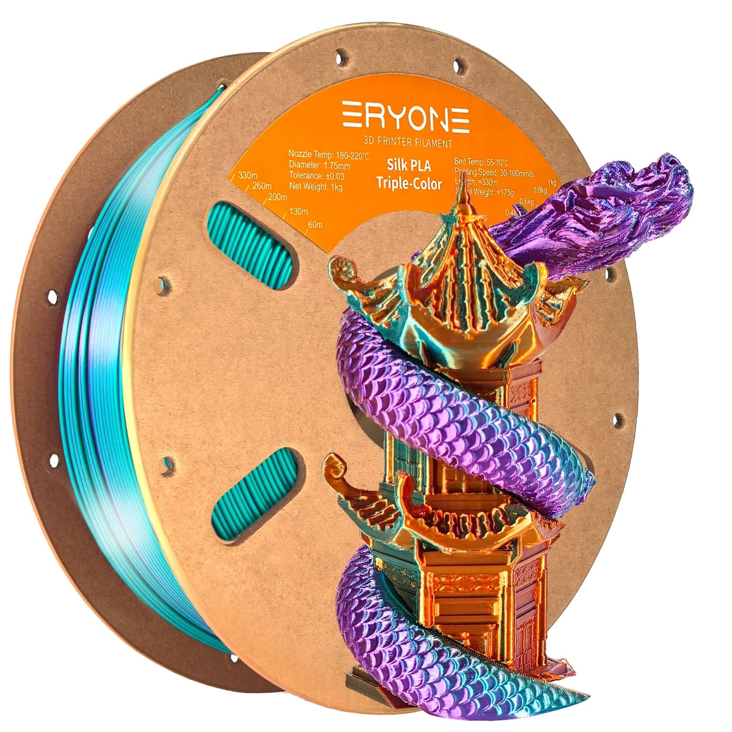 ERYONE 1KG Silk Triple Color Series PLA 3D Printer Filament 1.75mm, Tri-Color Coextrusion Silky Shiny Finish, 1kg Spool Elk-Valley 3D