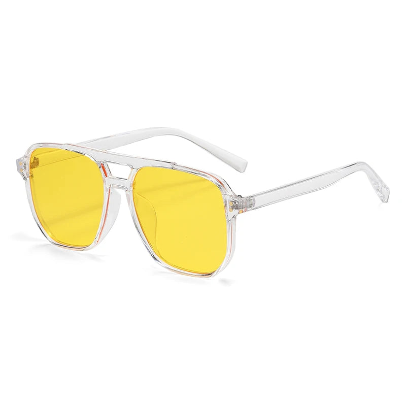 Classic Retro Oversized Pilot Sunglasses Women Vintage Double Bridge Big Oval Sun Shades Glasses Unisex Yellow Lens Eyewear Elk-Valley 3D