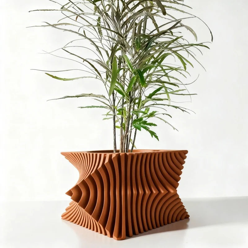 3D Printed Plant Pot Home Use Biodegradable Flower Pot Decorative  Stripe Flower Pot Desktop  Maceteras Decorations Interior Elk-Valley 3D