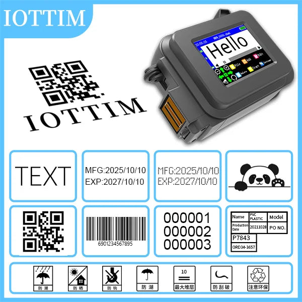 Iottim 12.7mm Mini Portable Inkjet Printer Small Business Date Label Printer QR code Logo Batch Number Elk-Valley 3D