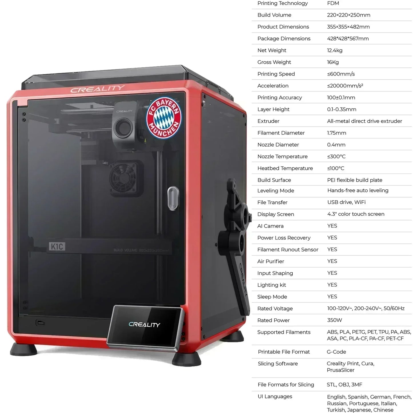 CREALITY K1C 3D Printer 600mm/S Speed with AI Camera Printing  Dual Fan Direct Cooling Drive Extruder Stable Frame Auto Levelin