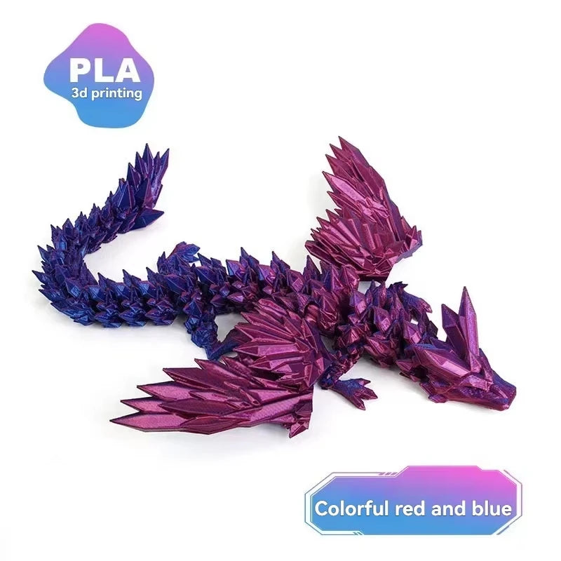 3D Printed Colorful Gem Dragon Figurines Movable Joint Rotatable Articulated Crafts Western Style Miniature Desk Ornament Dragon Elk-Valley 3D