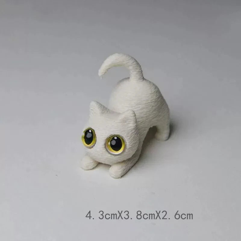 3D Printed Cat Ornament with Large Eyes Miniature Statue Miniature Adorable Kitten Micro-Scenery Craft Desktop Decoration