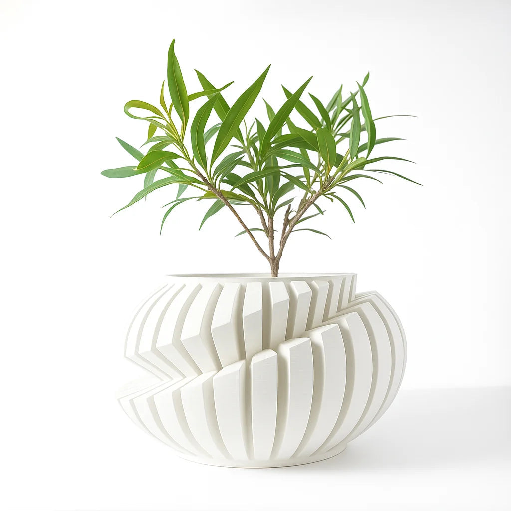 Eco-Friendly 3D Printed Flower Pot Irregular Geometric plant pot with Textured Lines for Tabletop Decor & Sustainable Gift Elk-Valley 3D
