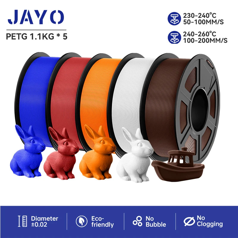 JAYO petg 3d printer filaments PETG 5Rolls 1.75mm Mixed Color Bubble Free FDM 3D Printer Material for 3d pen refill 1.1kg/1rolls Elk-Valley 3D